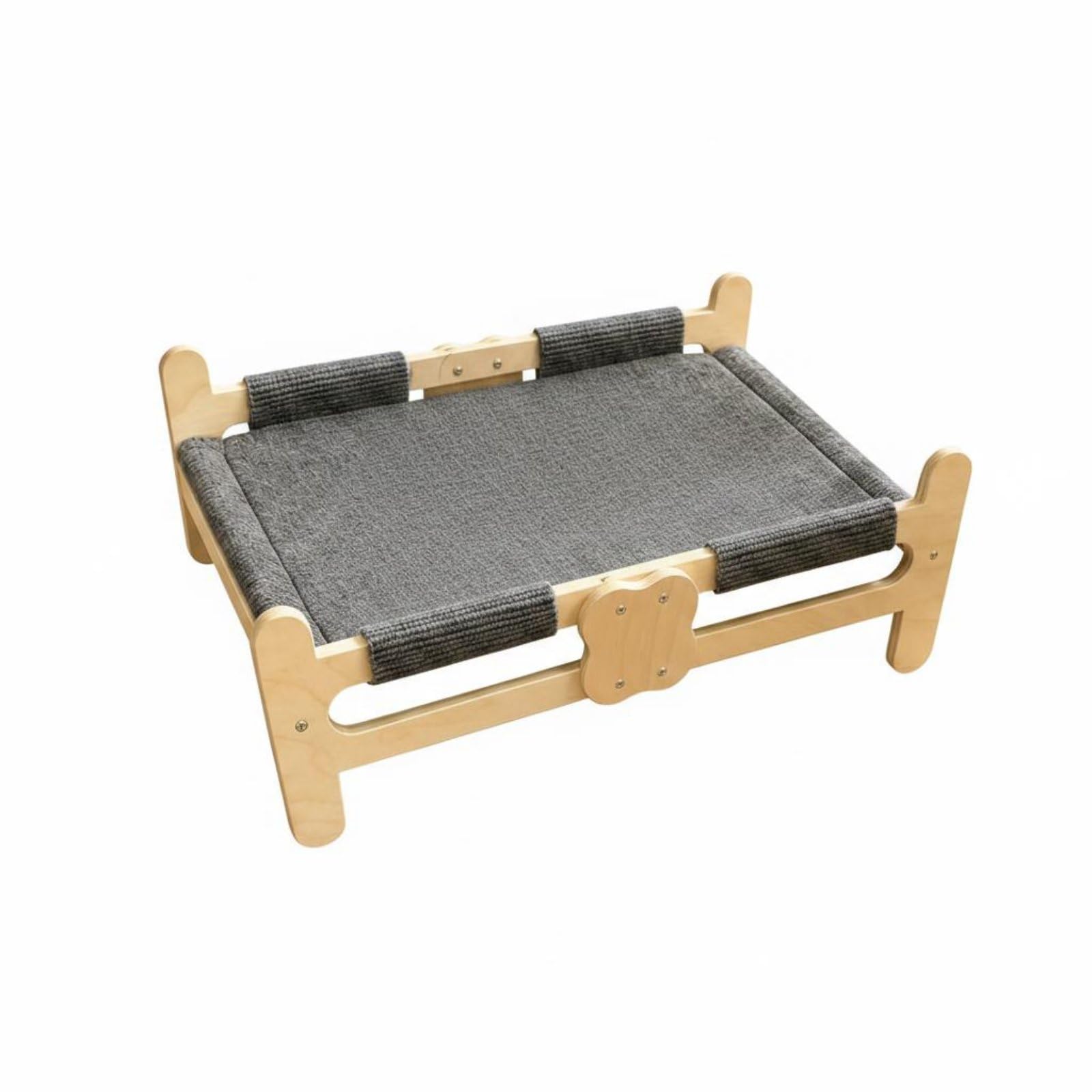Merishopp Gray Wooden Feline Bed Solid Wood Slatted Feline Bed Woven Textile Pet Furniture Reinforced Edges, as Shown | Pet Supp