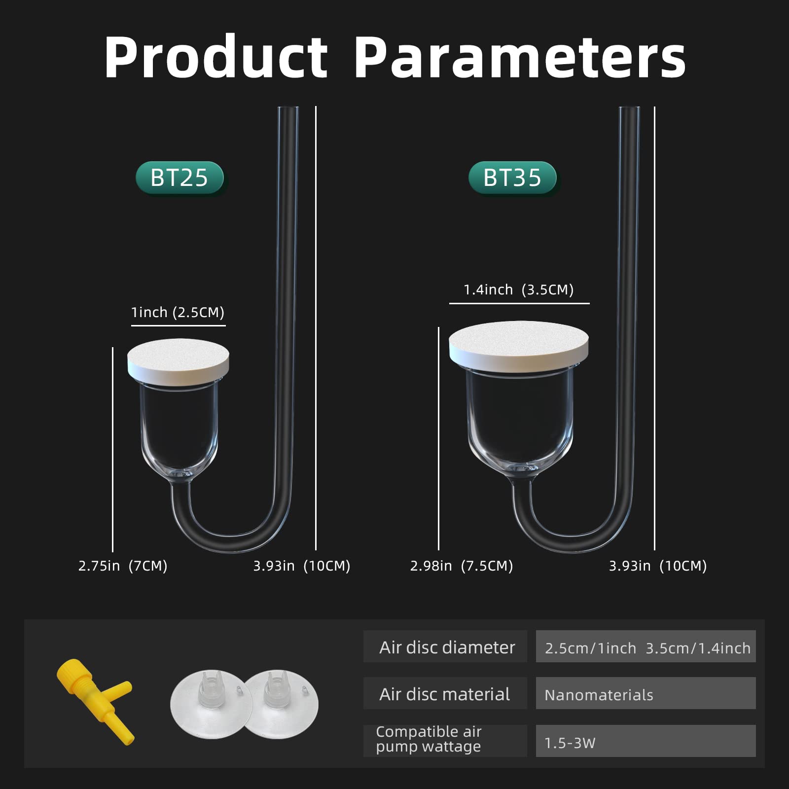 Boxtech Aquarium Air Stone, Fish Tank Bubble Diffuser High Dissolved Oxygen Airstones For Air Pump Accessoriess With 1 Check Valve, 2 Suction Cup For Aquarium Pond Hydroponic
