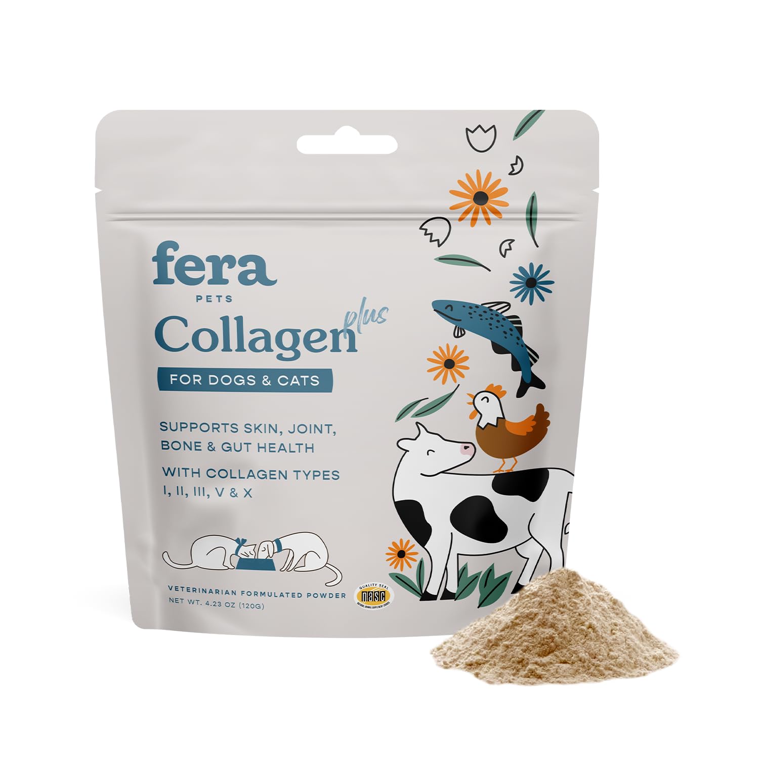 Fera Pet Organics Collagen Plus Cat & Dog Food Topper - Vet Created Support for Pet Joints, Skin, Bone & Immune System with Coll
