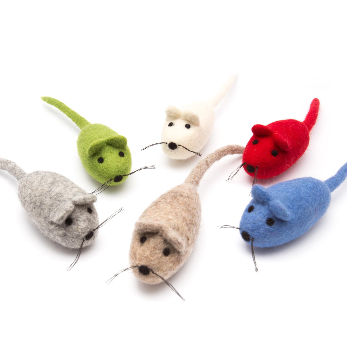 Glaciart One Felt Mouse Cat Toy - 6 Pcs | Soft Fuzzy Enrichment 100% Natural Wool - Interactive Catnip Play Cat Toy Set - Safe F