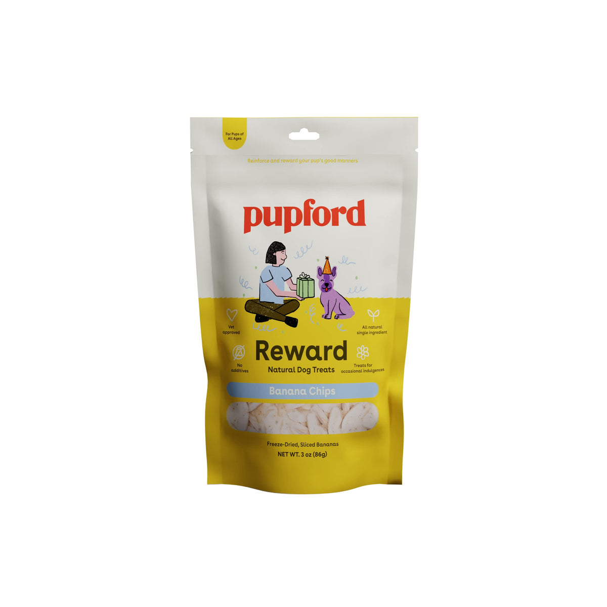 Pupford Freeze Dried Dog Training Treats, 3 Oz Puppy & Dog Treats, Low Calorie, Vet Approved, All Natural, Healthy Training Treats For Small To Large Dogs (Banana)