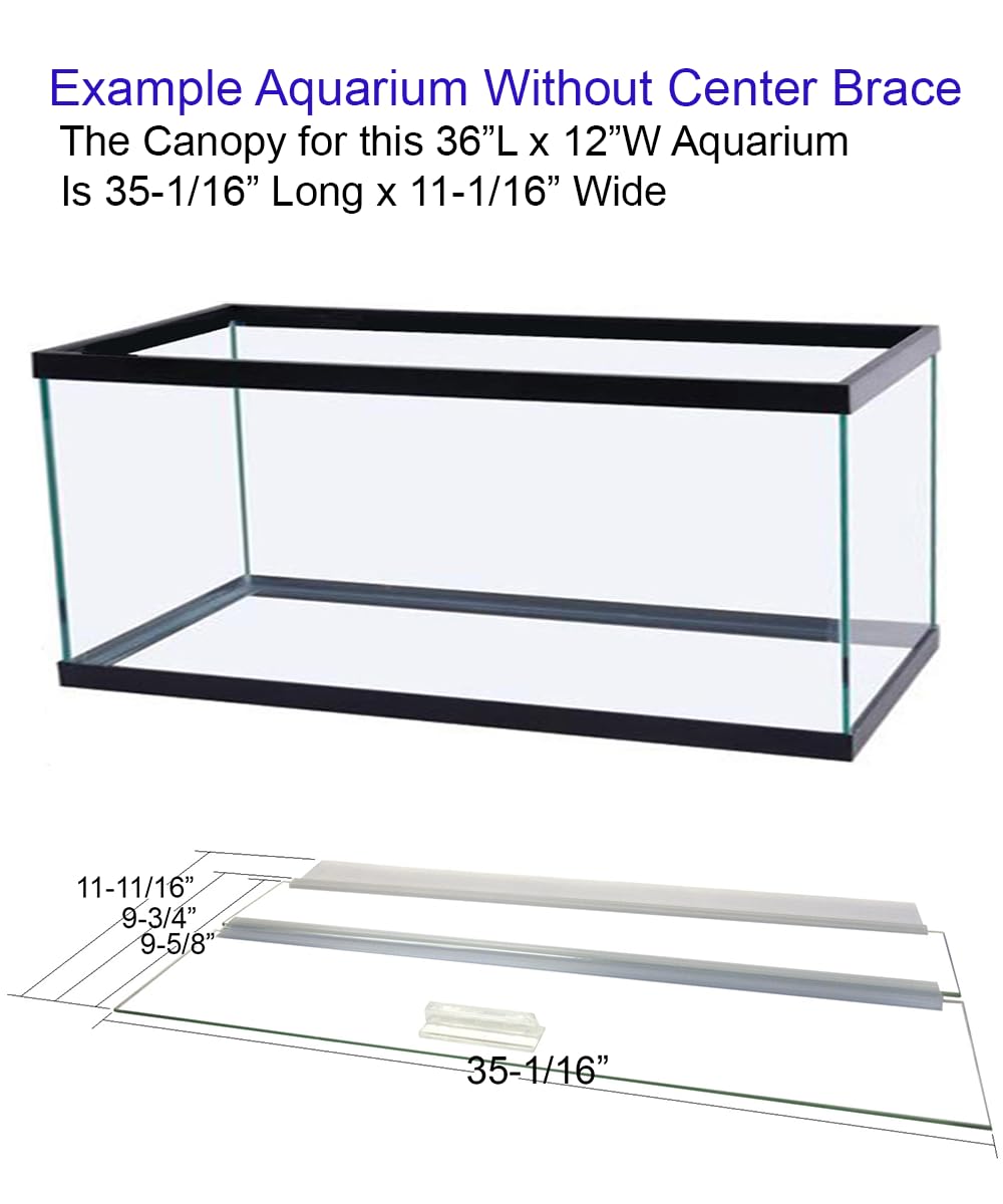 Glass Canopy For Aquariums With And Without Center Braces, 10 Gallon To 200 Gallon Aquariums (Tank Without Center Brace, 36' L X 12' W)