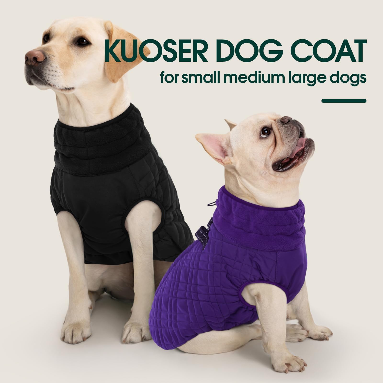 Kuoser Winter Dog Coat - Medium Dogs, Cold Weather Coats, Doggie Jacket & Snow Jacket For French Bulldog, Boston Terrier - Black