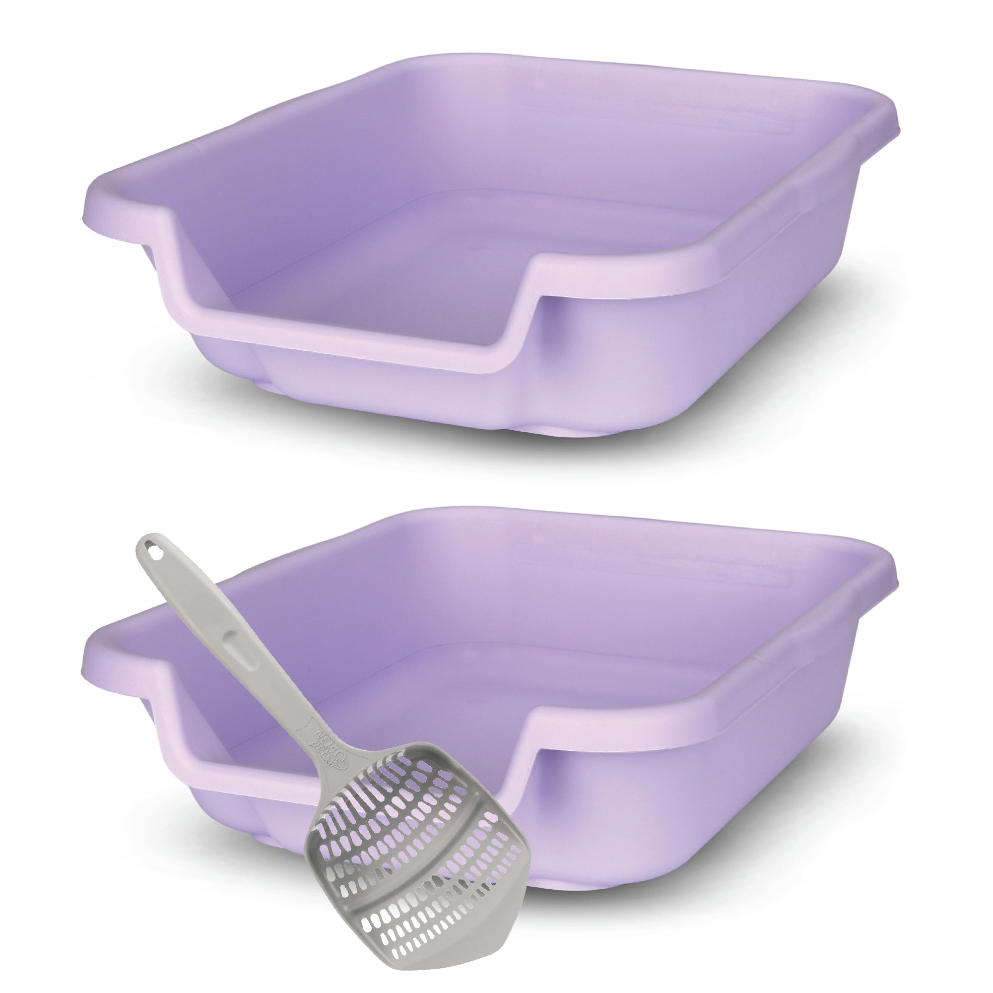 Kittygohere Senior Cat Litter Box 2 Pack, Small Storybook Lavender Low Entrance Kitty Litter Box Sized For Cats Comfort, Perfect