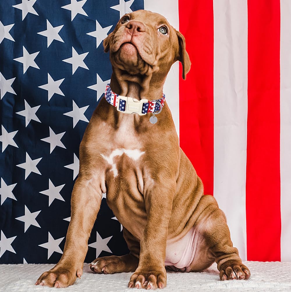 Dogwong Cotton Dog Collar, Patriotic Dog Collar Durable Soft Natural Fabric Pet Dog Collars Cute Patriotic Puppy Necklace For Sm