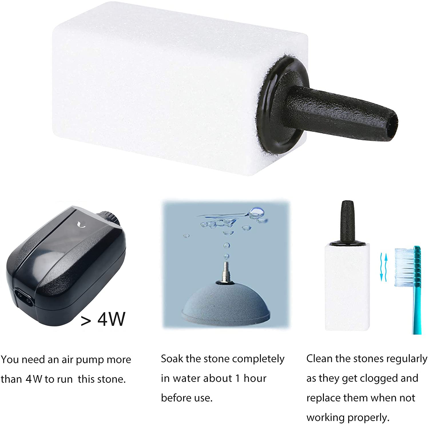 Pawfly 1.2 Inch Air Stone White Cuboid Bubble Stone Diffuser Bubbler Airstones for Aquarium Fish Tank and Pump, 10 Pack