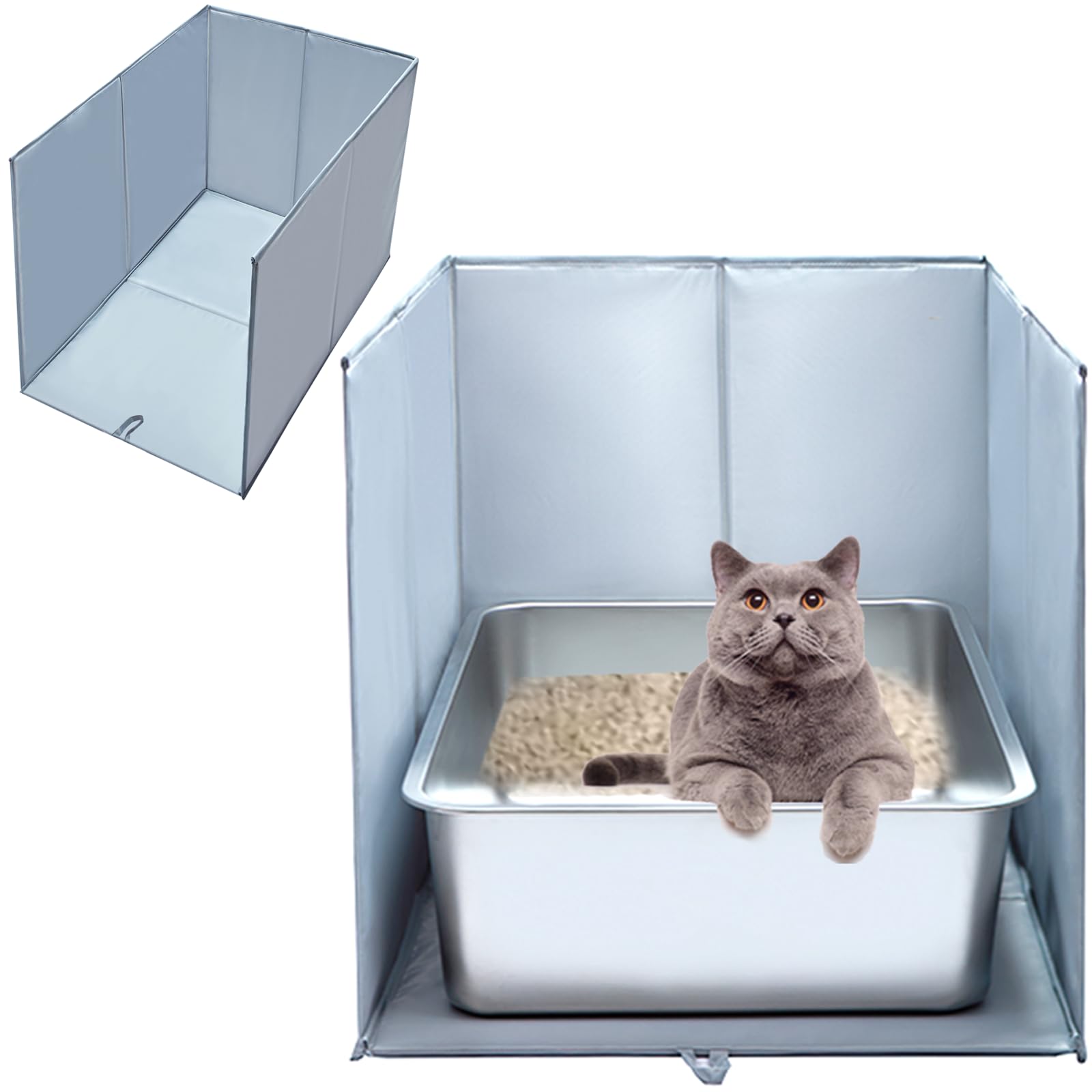 Cat Litter Box Enclosure with Splash Guard & Anti-Leak Design - Large Litter Pan Shield, Cat Litter Mat Removable & Easy-Clean S