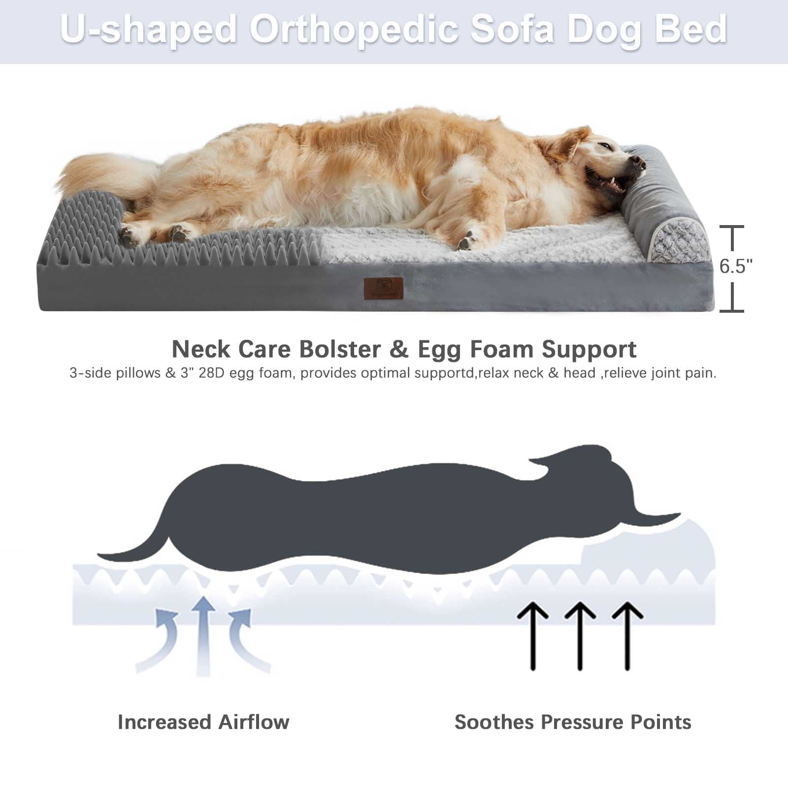 Wnpethome Dog Beds For Medium Large Dogs, Orthopedic Sofa Mat Pillow With Removable Waterproof Cover, Egg-Foam Crate Bed