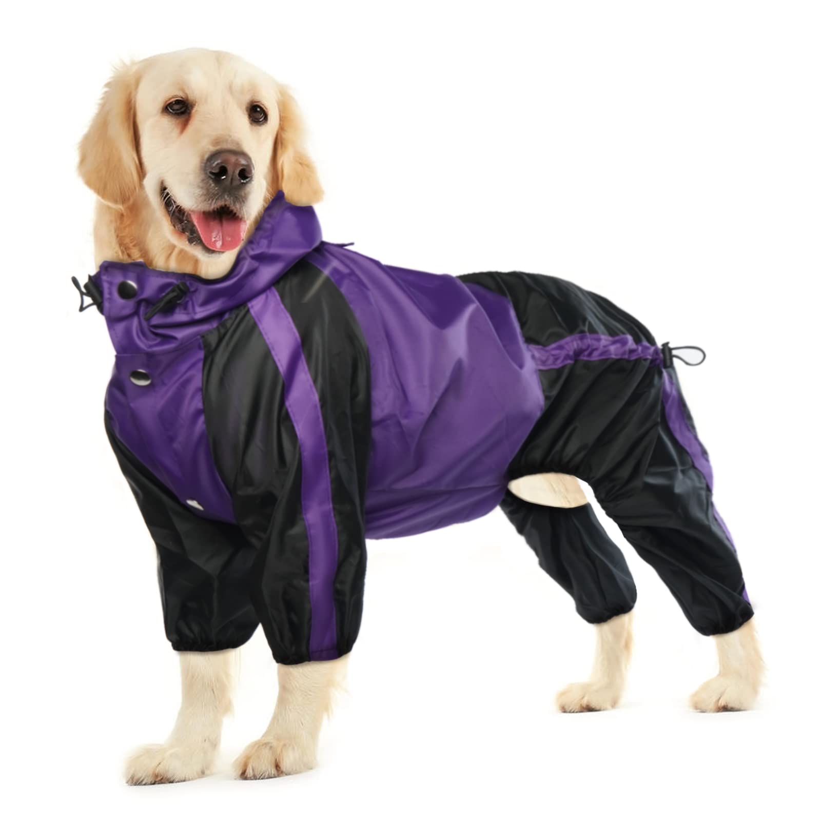 Ouobob Dog Raincoat, Waterproof Dog Rain Coats For Large Dogs, Lightweight Rain Jacket, Adjustable 4 Legs Pet Poncho With Hood, 