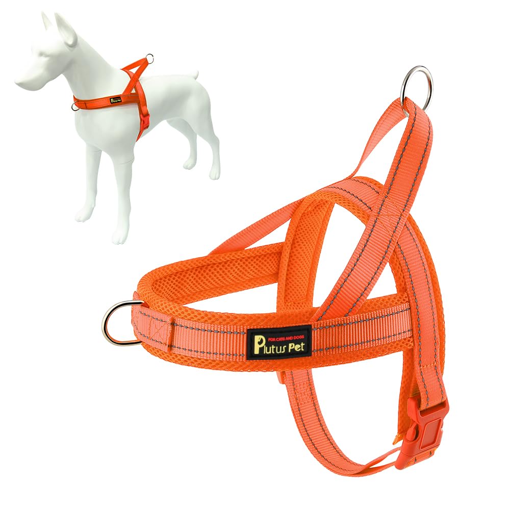 Plutus Pet No Pull Dog Harness With Breathable Mesh Padded, Adjustable Reflective Escape Proof Dog Harness, Quick Fit Dog Vest Harness For Small Medium Large Dogs(M, Orange)