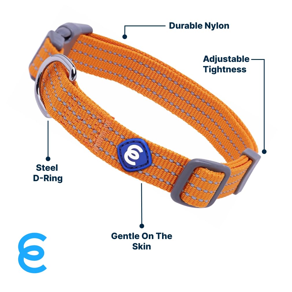Pet Essentials Matching Dog Collar - Adjustable Nylon Collar With Reflective Apricot Color For Medium Dogs