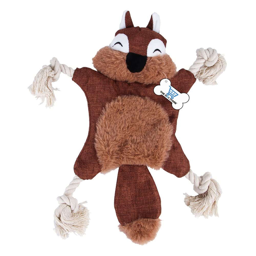 THE DDS STORE Crinkle Squeaky Dog Chew Toys Squirrel Plush Dog Toy with Rope Knots for Small Dogs Stuffless Dog Toys for Puppy, 
