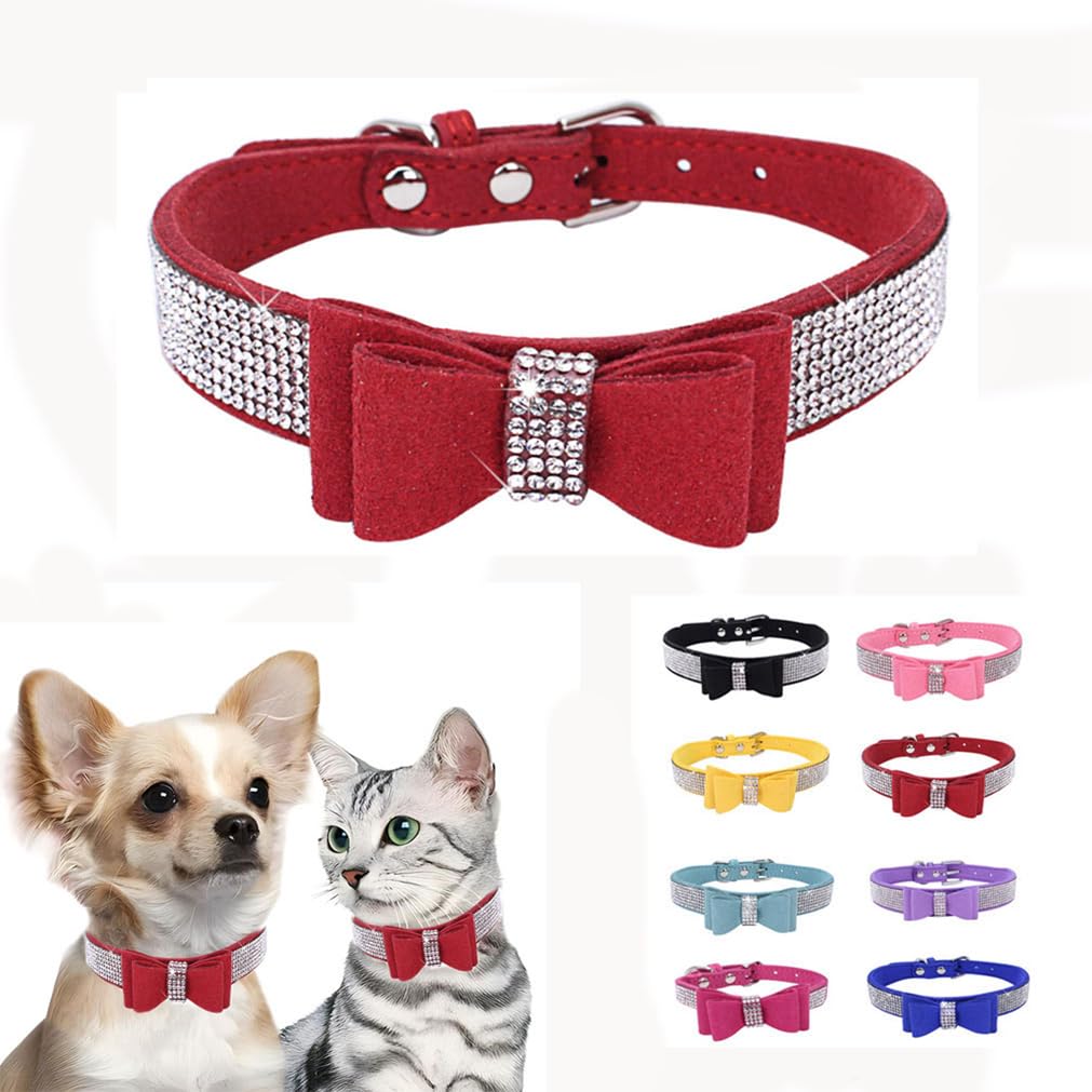 Rhinestone Dog Collar For Small Dog,Diamond Pet Cats Collors With Bow,Bling Crystal Pretty Cute Adjustable For Xxs Xs Small Medi