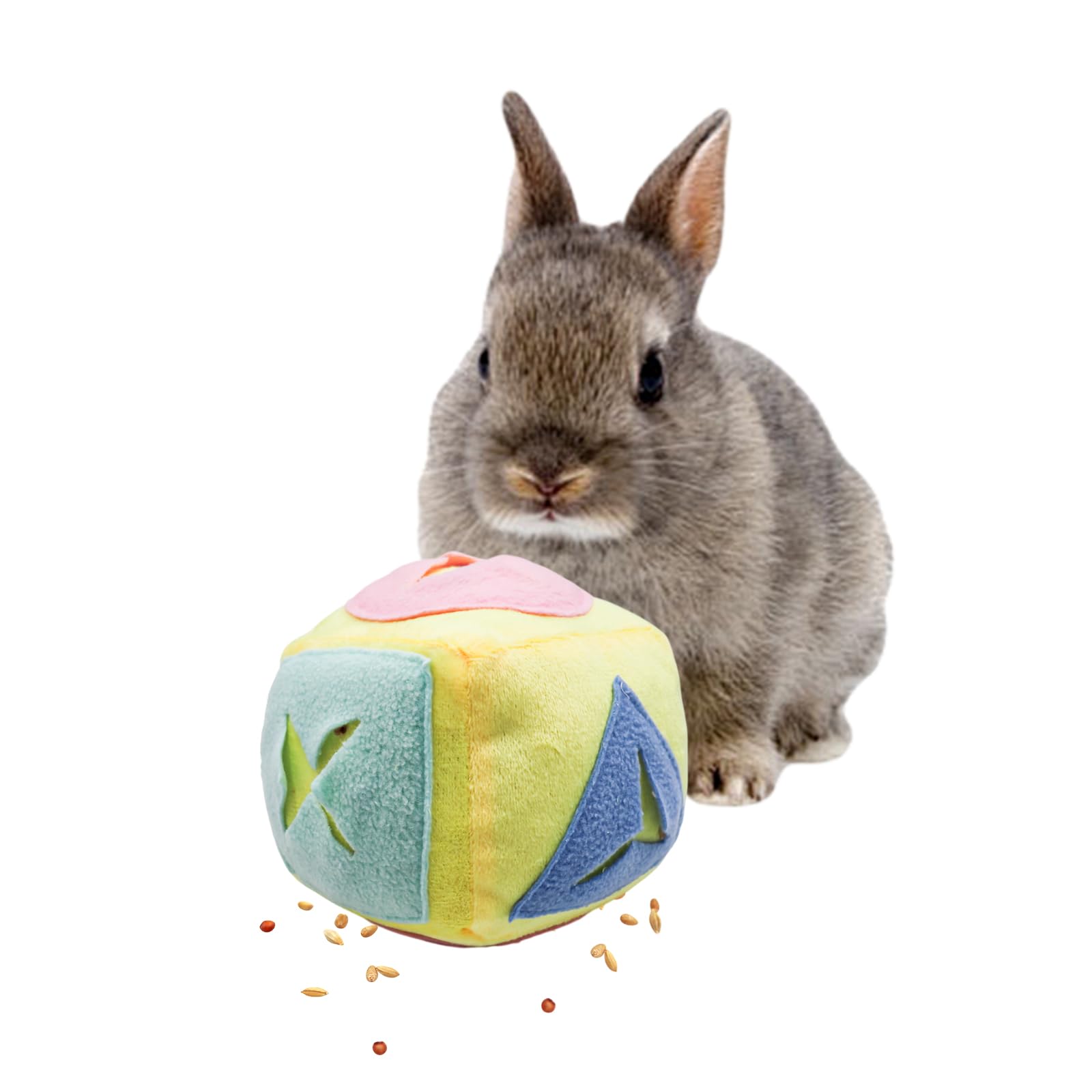MinrzPet Rabbit Foraging Toy, Bunny Puzzle Treat Dispenser, Feeding Ball Toy with Bell for Bunny, Exercise Enrichment Toys for B