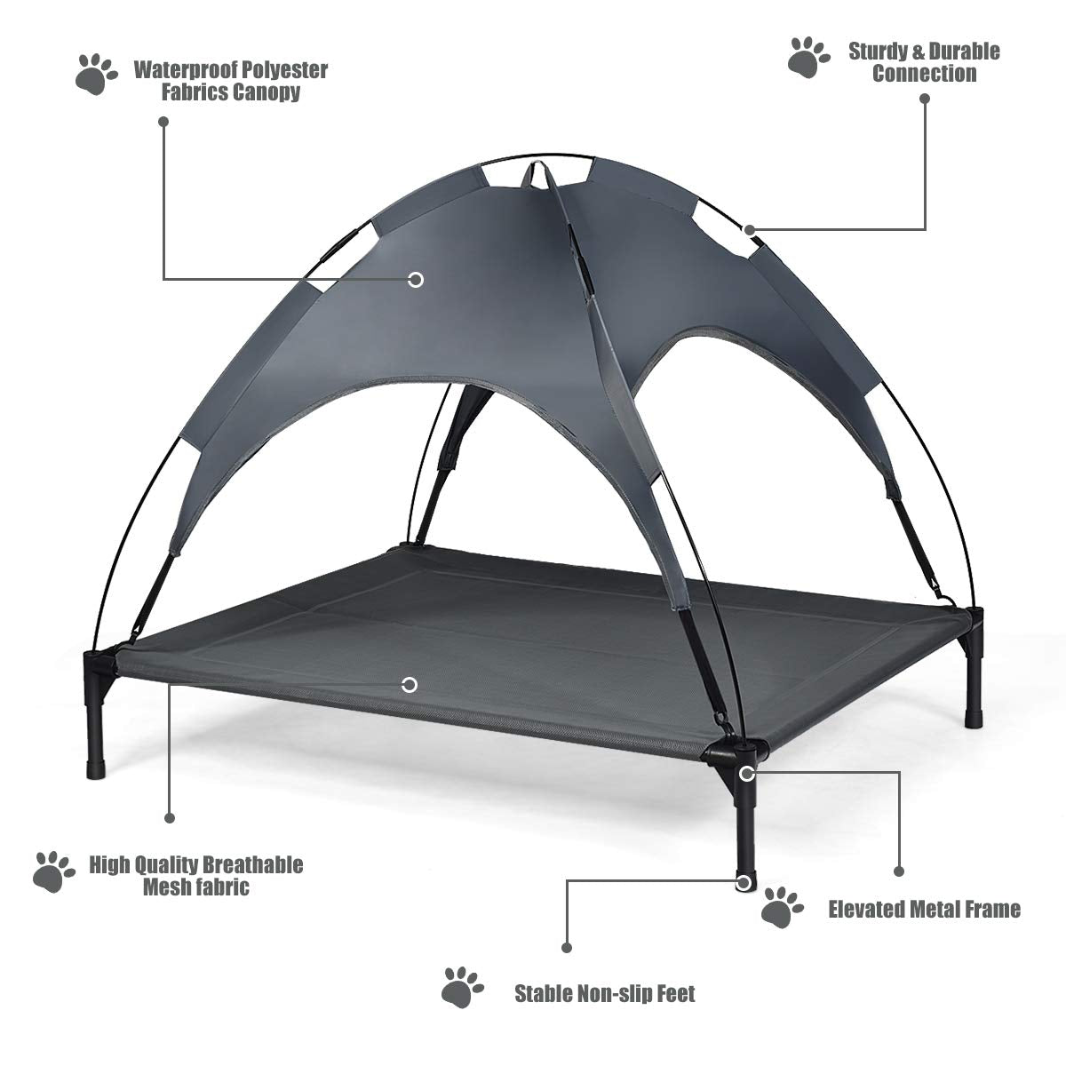 Giantex Elevated Dog Bed With Canopy, Portable Indoor Outdoor Pet Cot For Camping Beach Lawn, Keep Dogs Cats Cool In Summer, Bre
