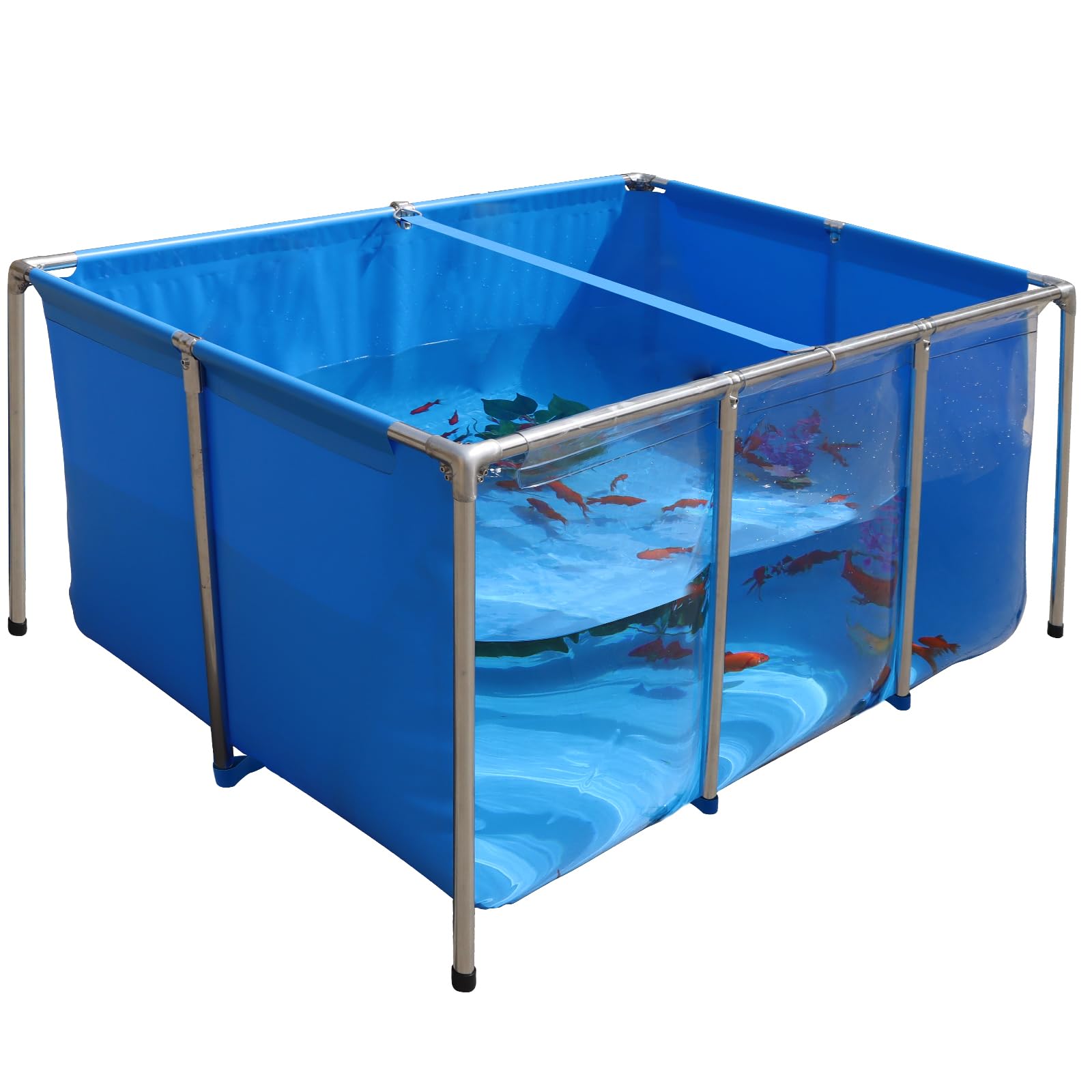 Pvc Koi Aquarium Tank, Temporary Fish Tank With Clear Viewing Panel, Koi/Goldfish Pond With 304Ss Frame & Drain Valve(59.0'' L*3