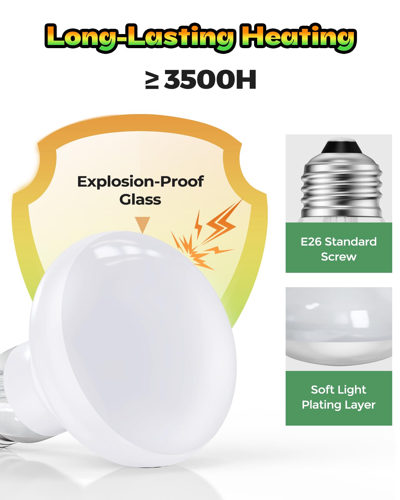 GAJUX Reptile Heat Lamp 2 Pack, 100W Heat Lamp Bulbs for Reptiles, Amphibians Basking Heat Lamp Bulbs, UVA Daylight Basking Ligh