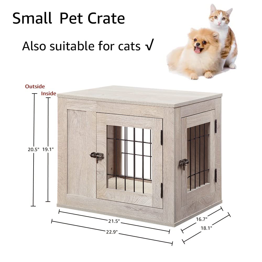 Unipaws Furniture Style Dog Crate For Small Dogs, Cats, Min Pigs, Rabbit, Indoor Aesthetic Puppy Kennel, Modern Decorative Wood Wire Pet House Dog Cage, Pretty Cute End Side Table Nightstand, Grey