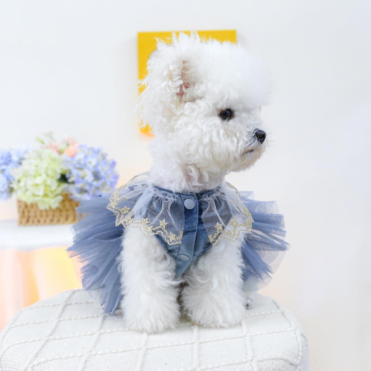Marupet Fashion Sweet Puppy Dog Blingbling Princess Skirt Pet Dog Lace Cake Camisole Tutu Dress D-Navy L