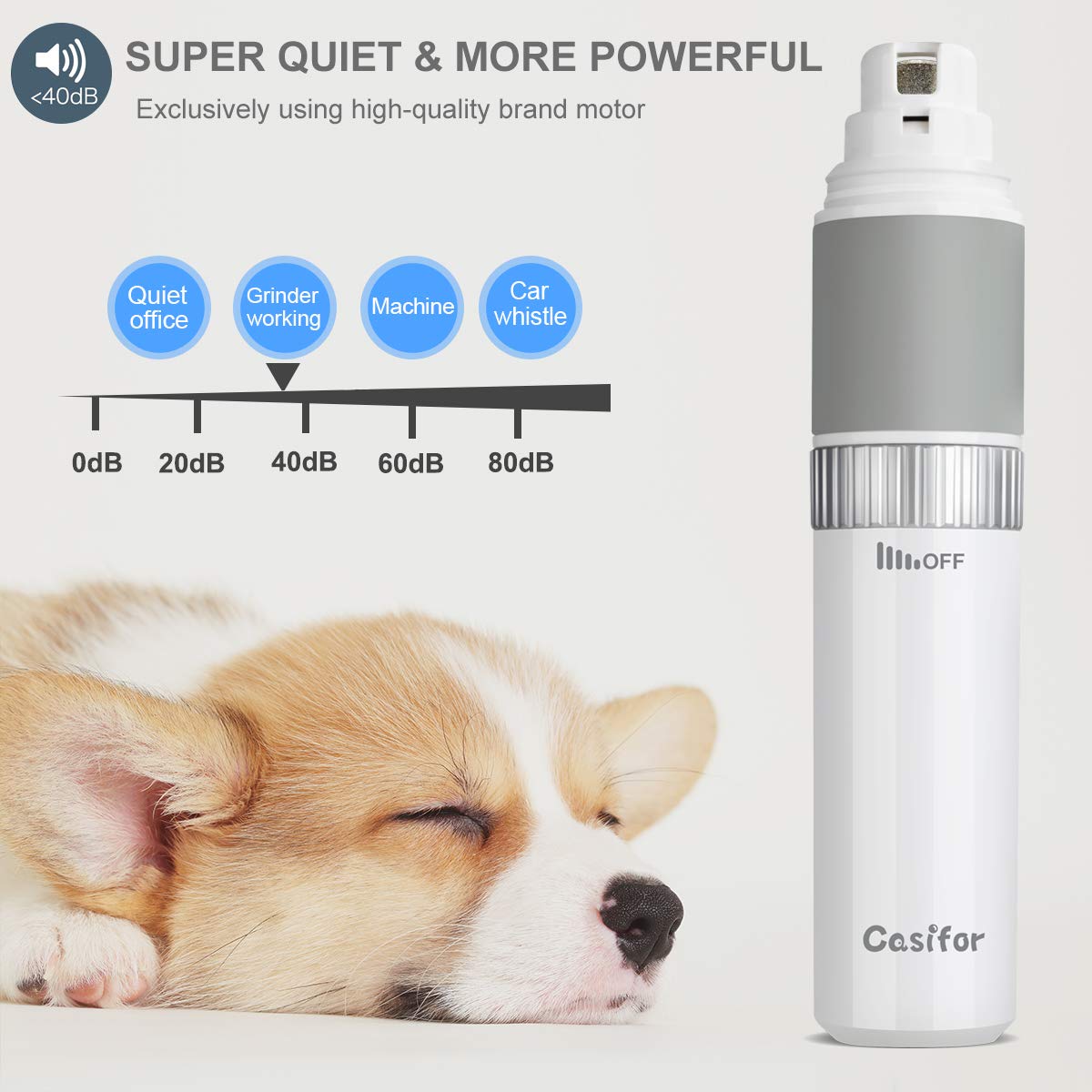 Casifor Dog Nail Grinder And Clippers Quiet With 10H Working Time Professional Pet Nail Trimmer Stepless Speed Regulation Pet Nail Grinder Electric Nail File For Large Medium Small Dogs And Cats…