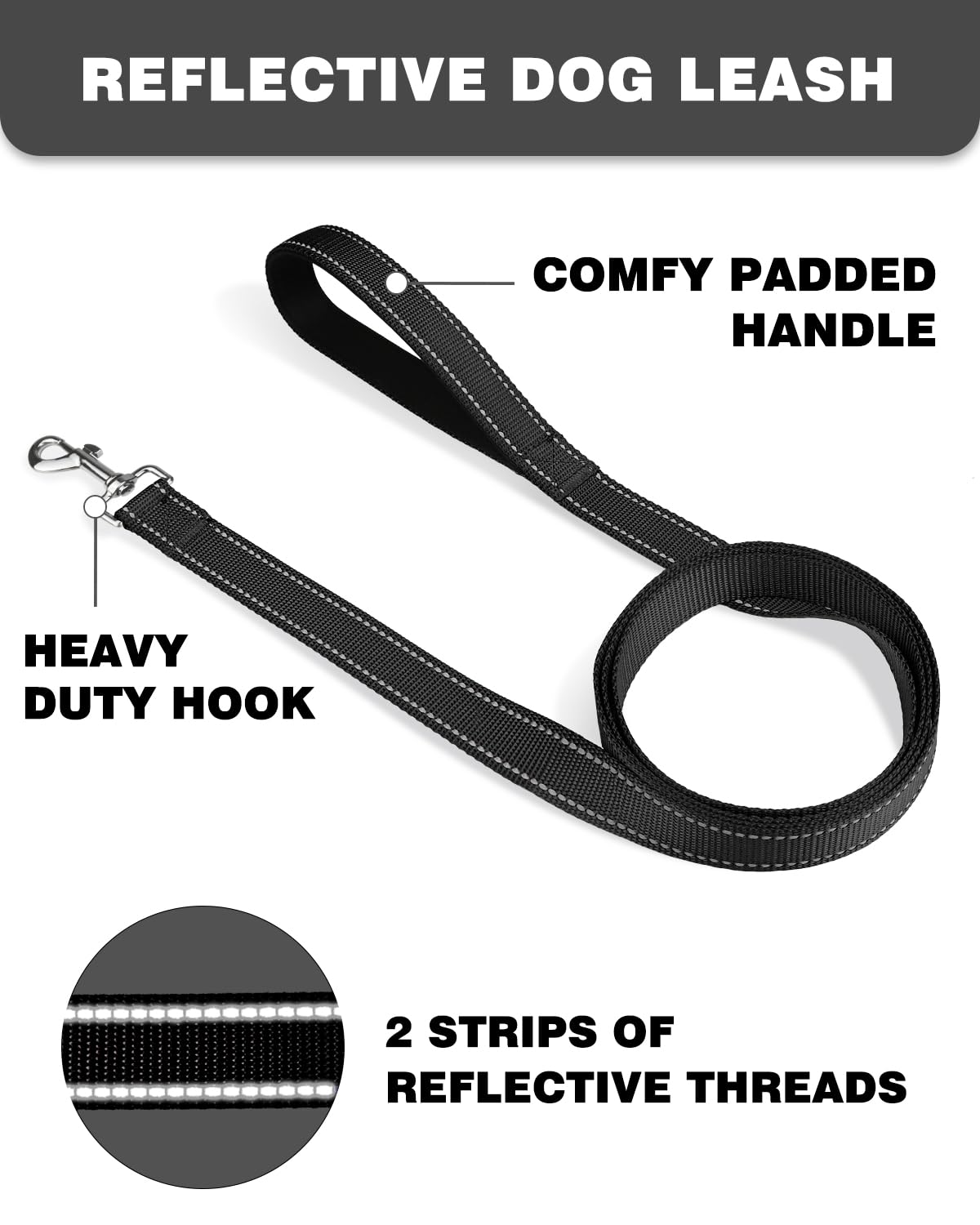 Erbine 6FT Reflective Nylon Dog Leash with Soft Padded Handle for Walking, Running and Training, Supports Small Medium and Large