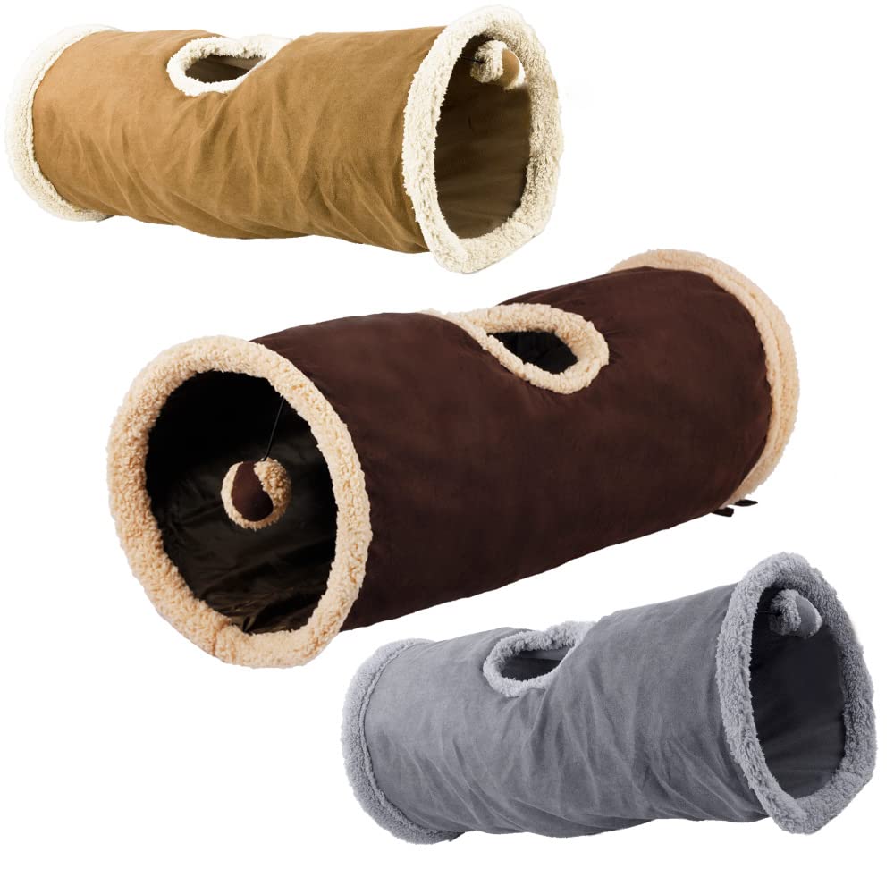 All For Paws Cat Toys Cat Tunnel And Cat Cube Collapsible Kitten Indoor Toys Crinkle Cat Tunnel Cat Toys (Lambswool),You Will Receive Either A Brown Or Gray Or Tan Toy