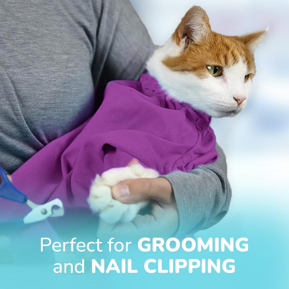 Cat-in-the-Bag Cozy Comfort Carrier - Large Lavender Cat Carrier Soft, Cat Restraint Bag and Cat Sling Carrier for Grooming, Vet