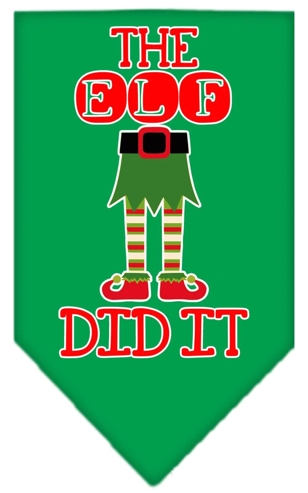 Christmas Pet and Dog Bandana Screen Printed, &quot;The Elf Did It&quot; Emerald Green Large