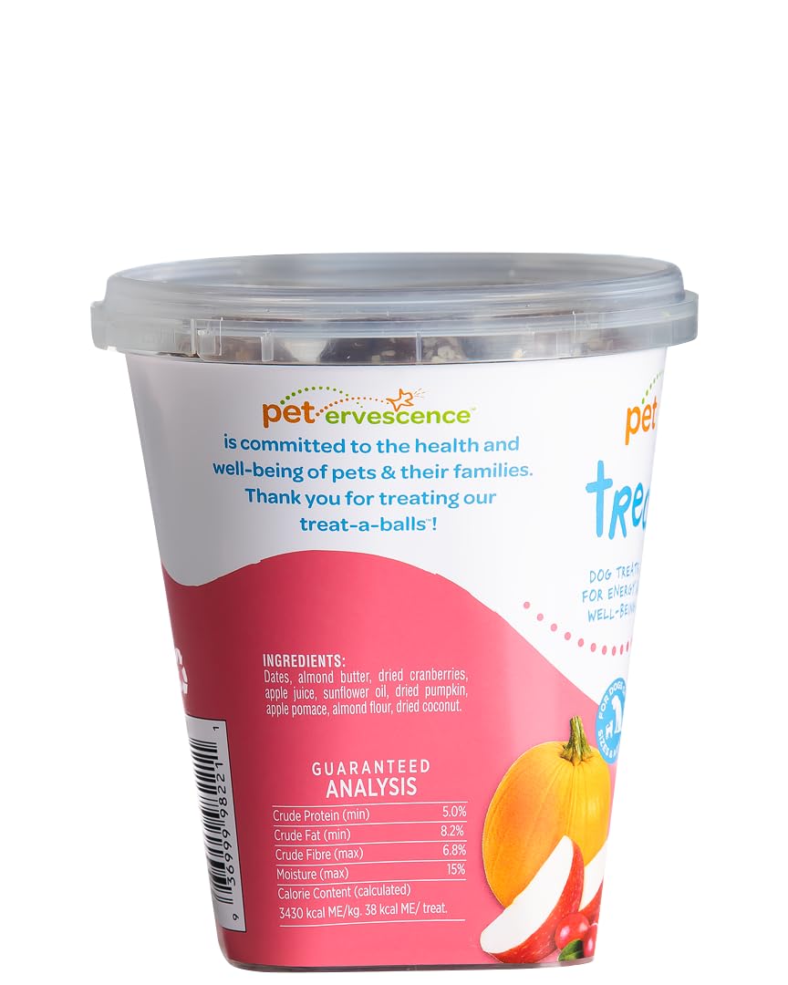 TREAT-A-BALLS Cranberry, Pumpkin & Apple Healthy Dog Treats - Vegan, Non-GMO, Gluten-Free, 7oz (Pack of 6) - All Natural, Soft &