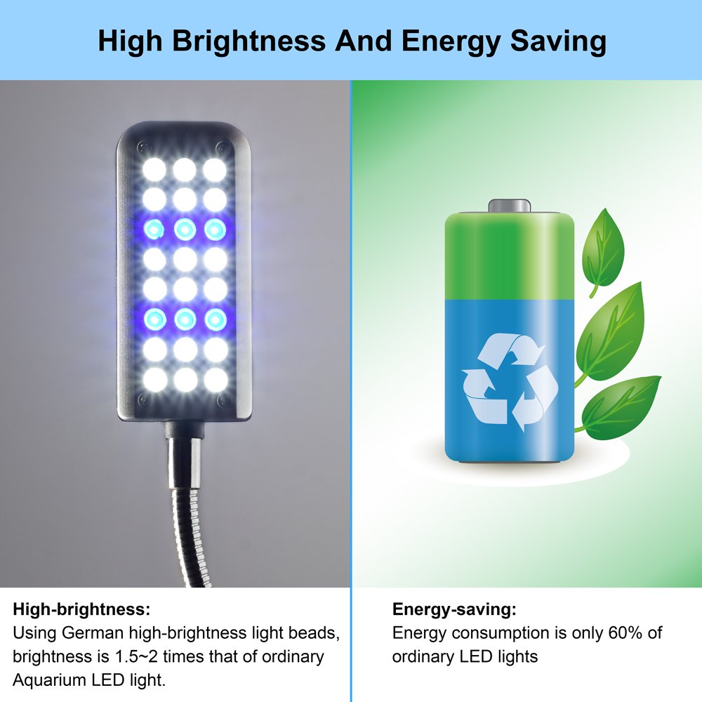 Datoo Aquarium Light Small Led Clip Light For Fish Tank, 1 Yr Warranty