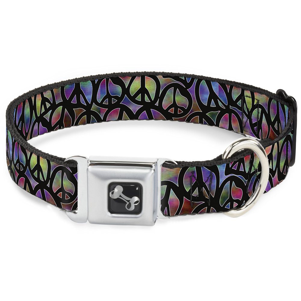 Buckle-Down Seatbelt Buckle Dog Collar - Peace Psychedelic - 1'' Wide - Fits 11-17'' Neck - Medium