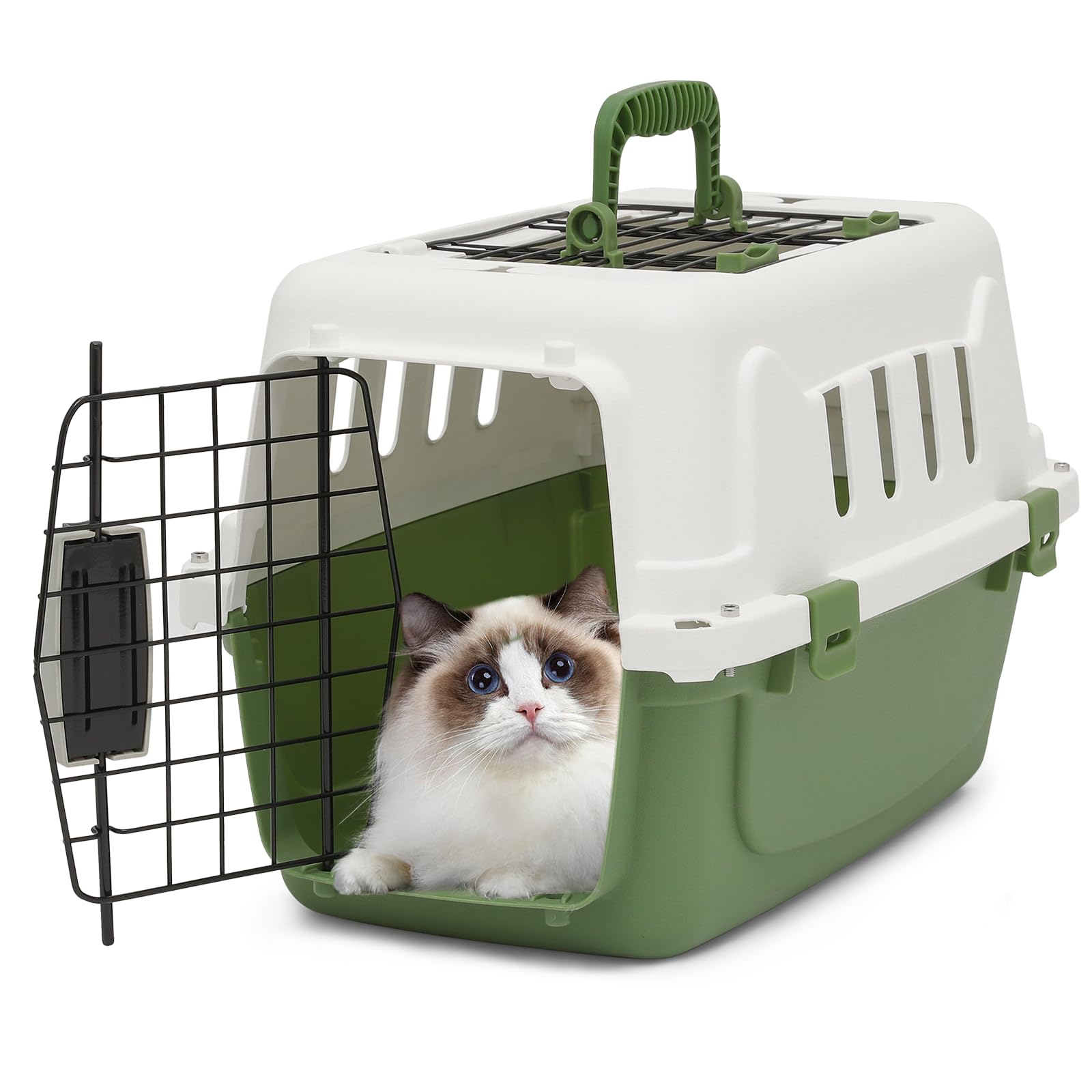 Athena Collection 18' Hard-Sided Travel Pet Carrier For Small Dogs And Cats, Plastic Dog Crate With 2-Door Top & Front Load, Ve