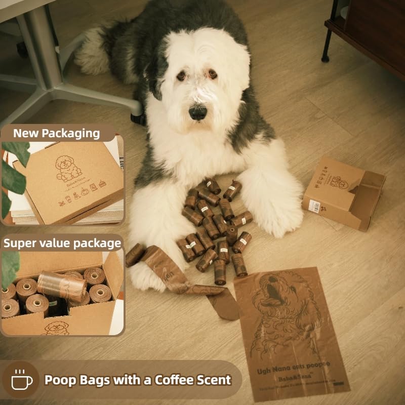 Baba&Nana Dog Poop Bag Rolls, Coffee Scented And Extra Thick Waste Bags, 6 Rolls Of 100% Leak Proof Doggie Poop Bags For Scooper