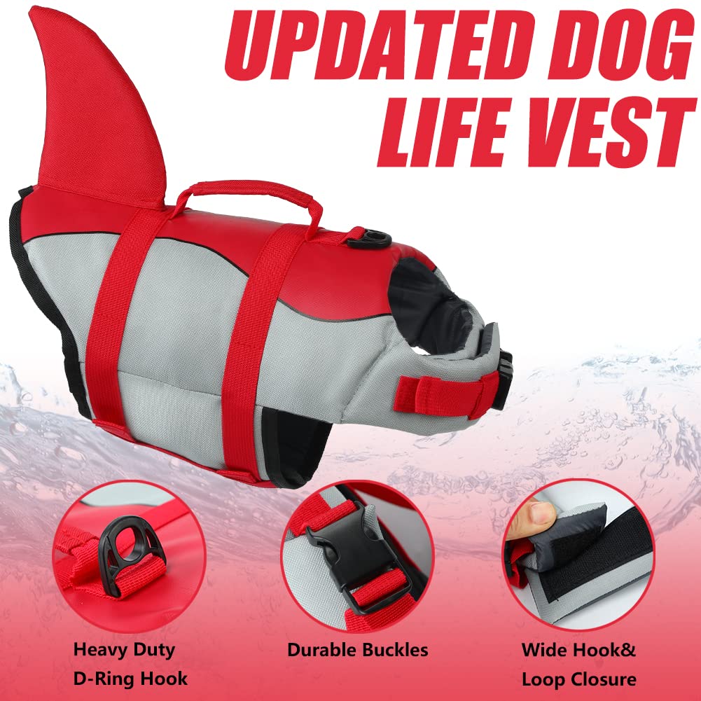 Emust Dog Life Jacket, Ripstop Dog Lifesaver Vests With Rescue Handle For Small Medium And Large Dogs, Pet Safety Swimsuit Preserver For Swimming Pool Beach Boating (Xs,Red)