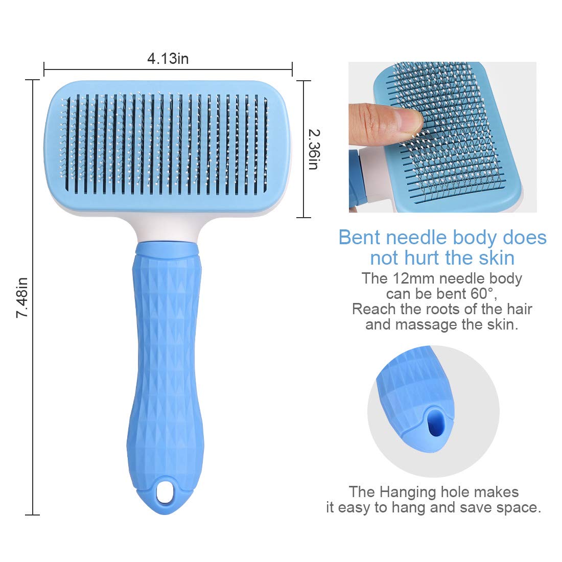 Atlamia Self Cleaning Slicker Brush,Dog Brush & Cat Brush With Massage Particles,Removes Loose Hair & Tangles,Skin Friendly & Promote Circulation-Blue