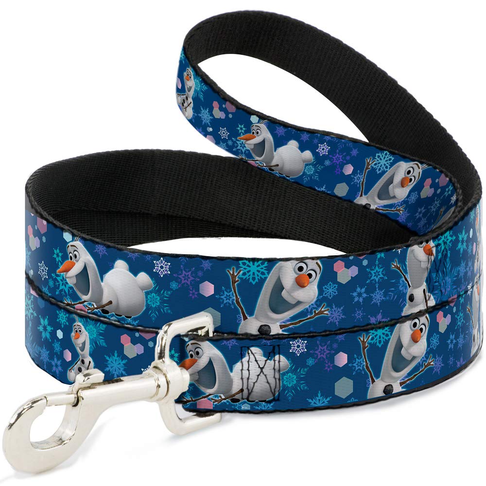 Buckle-Down Pet Leash - Frozen Olaf Poses/Snowflakes Blues - 4 Feet Long - 1' Wide