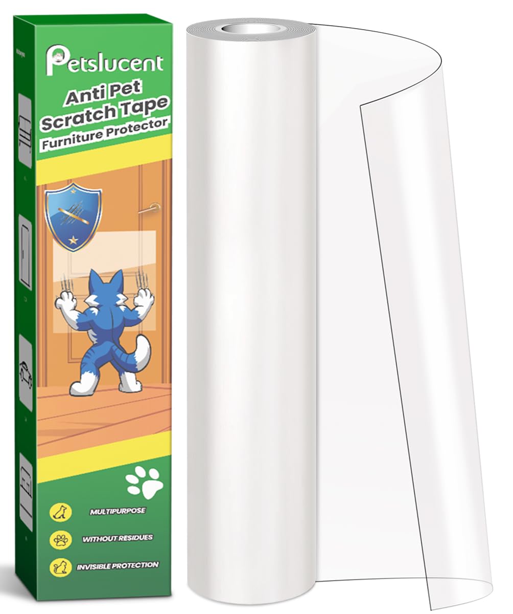 Petslucent Cat Scratch Furniture Protector: Cat Anti Scratch Tape - Door Protector From Dog Scratching - Clear Training Self Adh