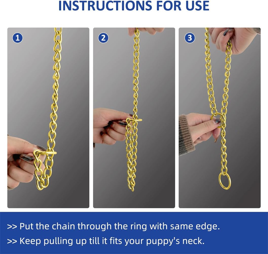 Gold Choke Collar For Dogs,Metal Slip Link Dog Choke Collar Training Heavy Duty Male Boys Dog Choker Chain Female Girls Martinga