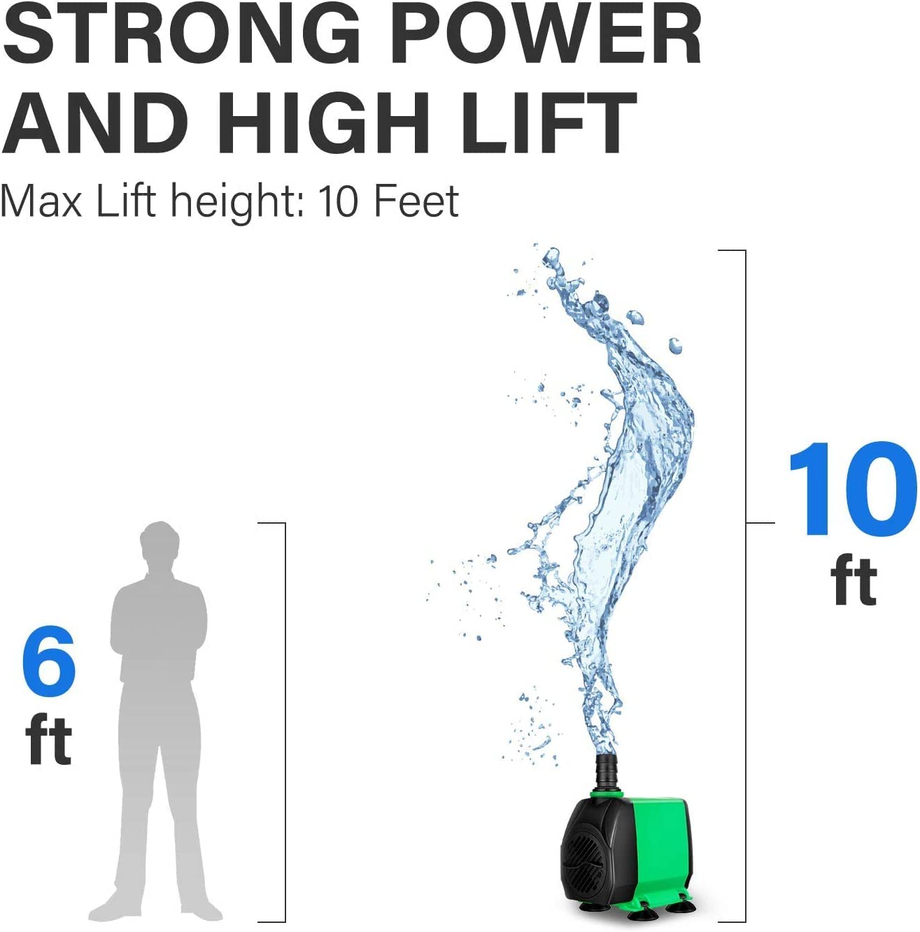 Simple Deluxe 60W 800Gph Submersible Pump (3000L/H), Ultra Quiet (10Ft High Lift), 3 Nozzles With 5.2Ft Power Cord For Fish Tank, Pond, Aquarium, Statuary, Hydroponics, Fountain