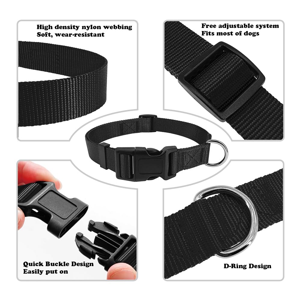 Penseepet Dog Collar Black Basic Adjustable Dog Collars With Breathable Quick Release Nylon Pet Collar For Puppy Small Medium La