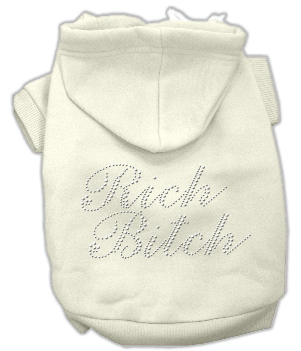 Mirage Pet Products Rich Bitch Rhinestone Hoodies, Size 12, Cream