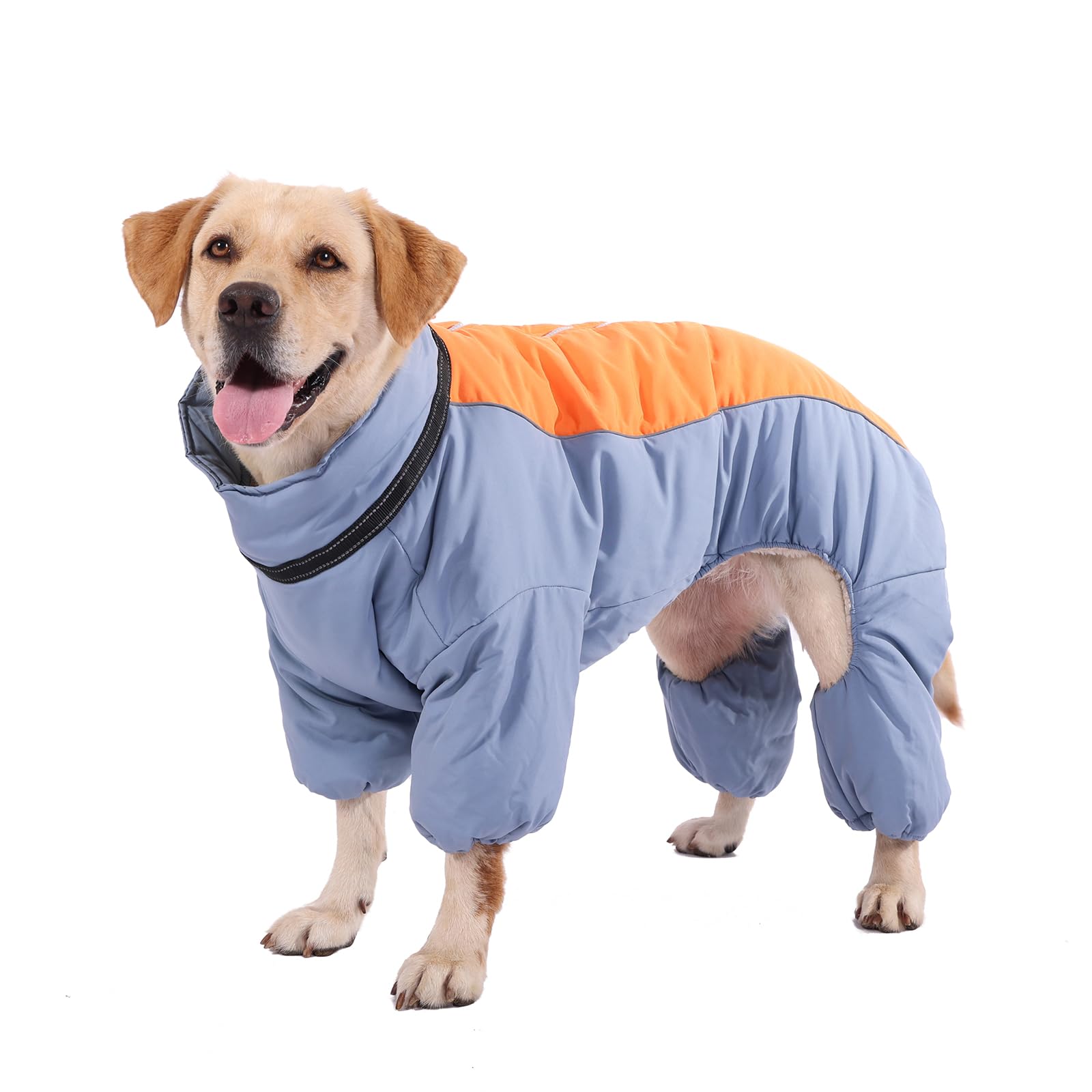 Fullbody Thick Coat for Dogs, Zip Up Fleece Lined Snowsuit Dog Outdoor Windproof Jumpsuit with Leash Ring, Dog Reflective Jacket