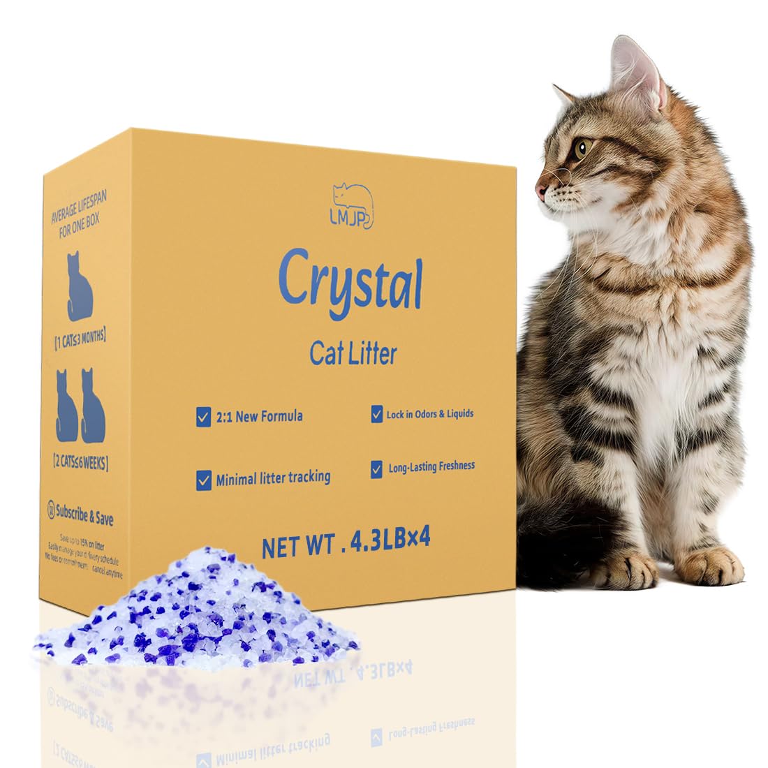 Lmjp Crystal Cat Litter With Powerful Odor Control, Non-Clumping, Lasts Up To 4 Months, 17.2Lb, Rapid Water Absorption, Unscente