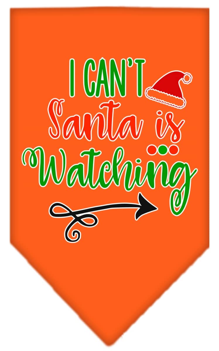 Christmas Pet and Dog Bandana Screen Printed, &quot;I Can't, Santa Is Watching&quot; Orange Large