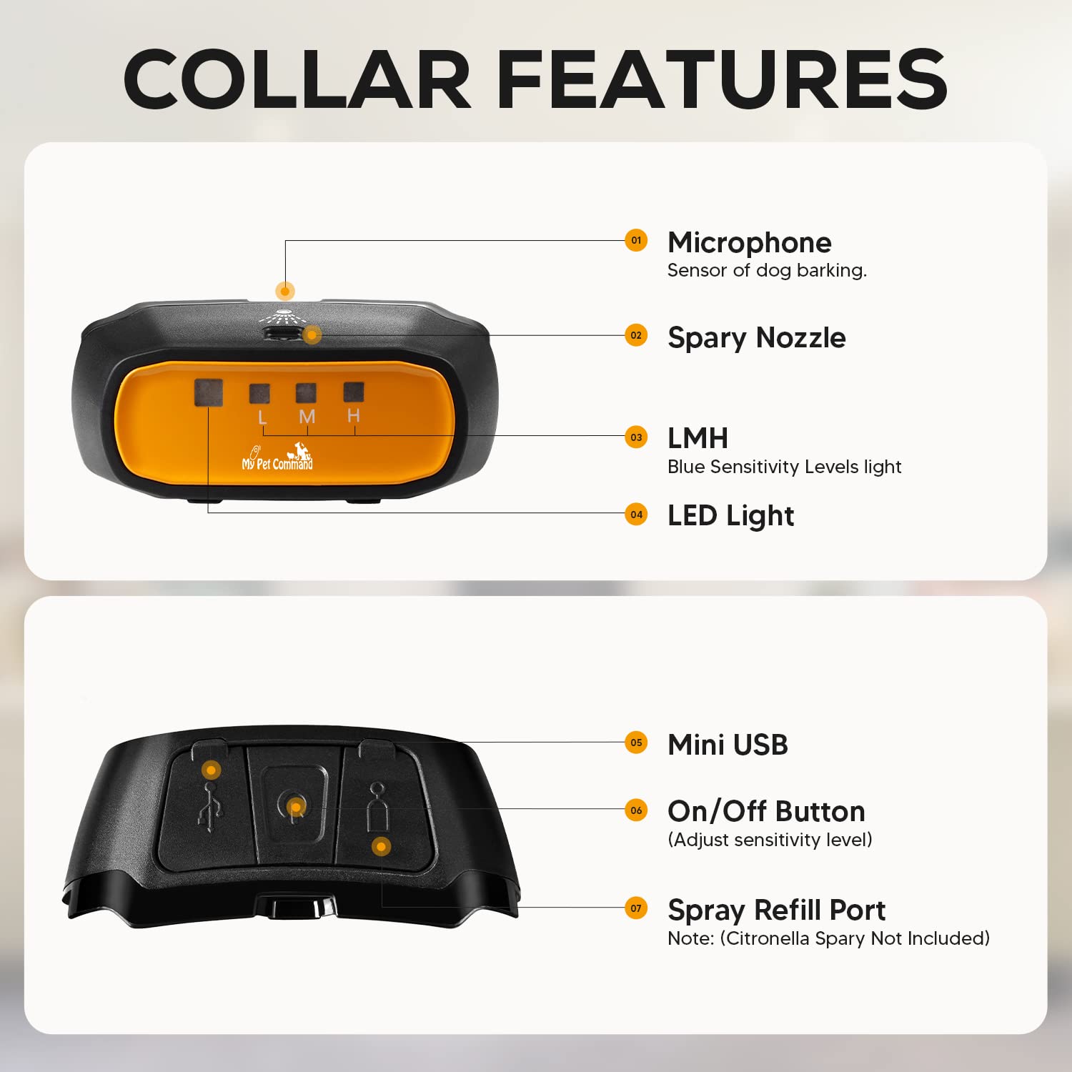 My Pet Command 2 In 1 Auto Citronella Bark Dog Training Collar Safe Humane For Pets Anti Bark Spray Collar With Advanced Bark De