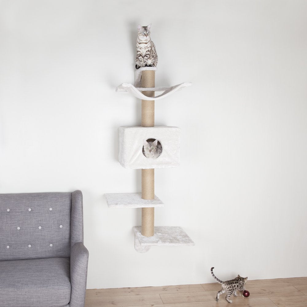 Trixie Dayna 59.8-In Wall Mounted Cat Tree With Scratching Posts, Condo, Hammock, And Two Platforms, Greige-Brown