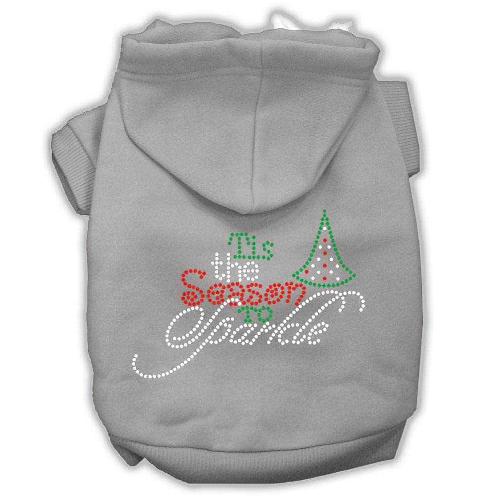 Christmas Pet, Dog & Cat Hoodie Rhinestone, 'Tis The Season To Sparkle' Gray Md (6-10 Lbs.)