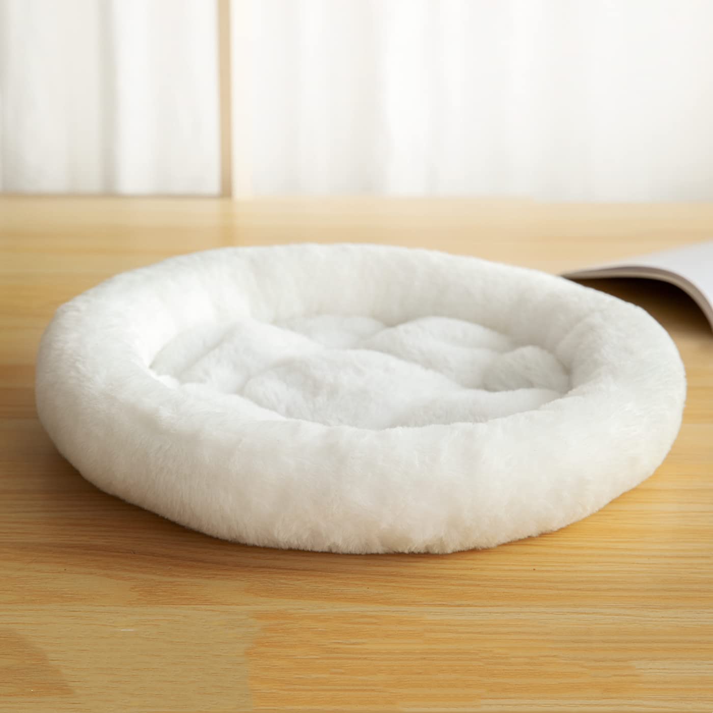 Shengocase 14'' Fluffy Faux Fur Cat Tree Tower Replacement Bed Cushion Pillow With Hook Tapes, Round Donut Cuddler Cat Dog Bed F