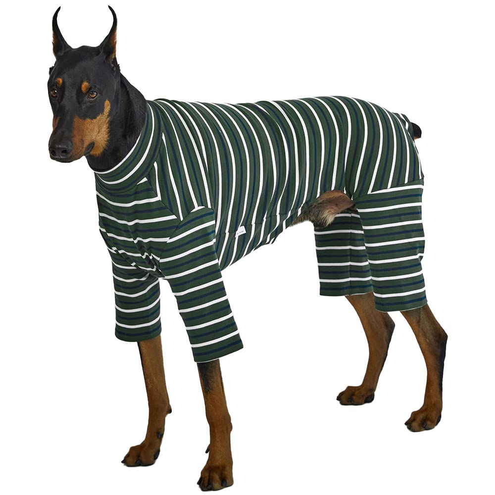 Lucky Petter Small Dog Pajamas Basic Onesie Doggie Jammies Stretchable Dog Jumpsuit Bodysuit Pjs (3X-Large, Stripe Green)