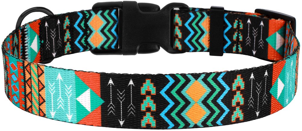 Collardirect Dog Collar For Small Medium Large Dogs Or Puppies, Cute Unique Design With A Quick Release Buckle, Tribal Ethnic Aztec Pattern, Adjustable Soft Nylon (Tribal, Neck Fit 14'-18')